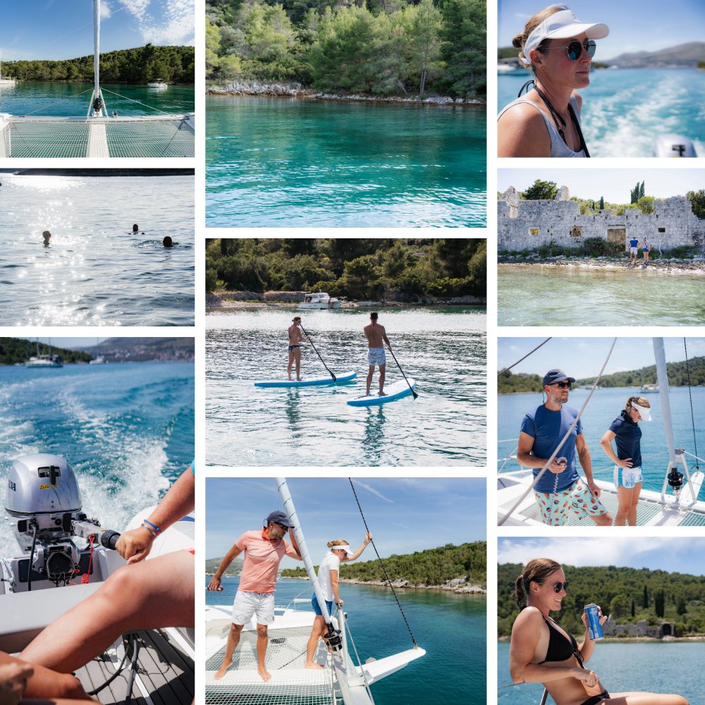 Entspannter Segelurlaub in Kroatien mit Katamaran, Schwimmen und Stand-up-Paddling in einer ruhigen Bucht