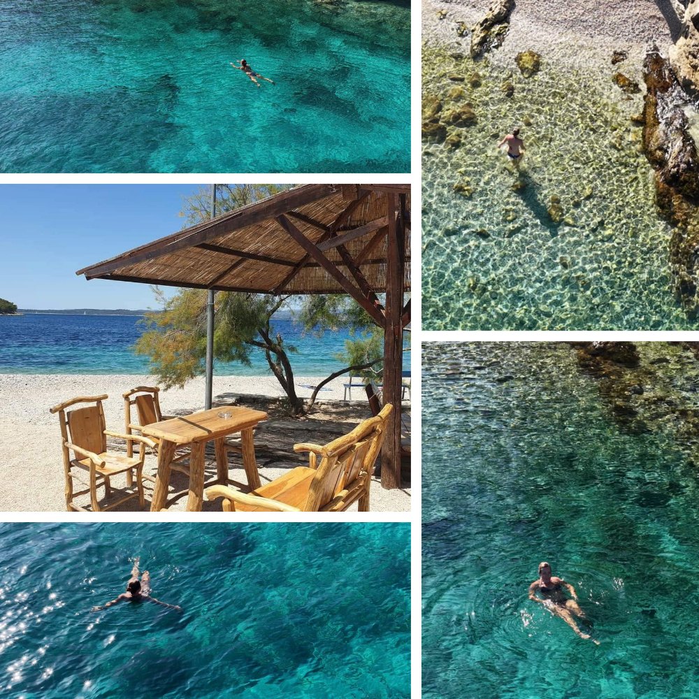 Schwimmen im kristallklaren, türkisfarbenen Wasser einer ruhigen Bucht an der kroatischen Adriaküste