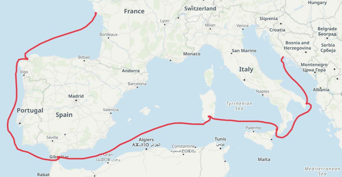 Segelroute von Les Sables d'Olonne nach Trogir